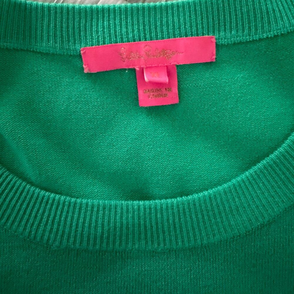 Spring Green Lilly Pulitzer Pull-Over Sweater With Rhinestone Button Trim - Picture 2 of 5